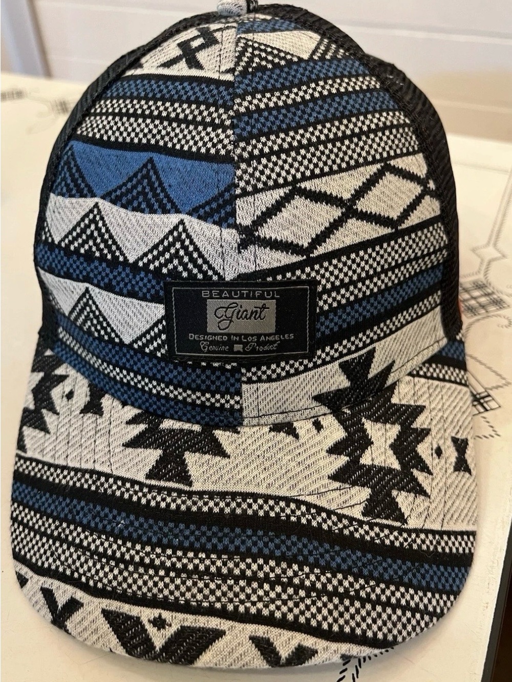 Beautiful Giant Hat Cap Snap Back One Size Adult Black Blue Southwestern Aztec